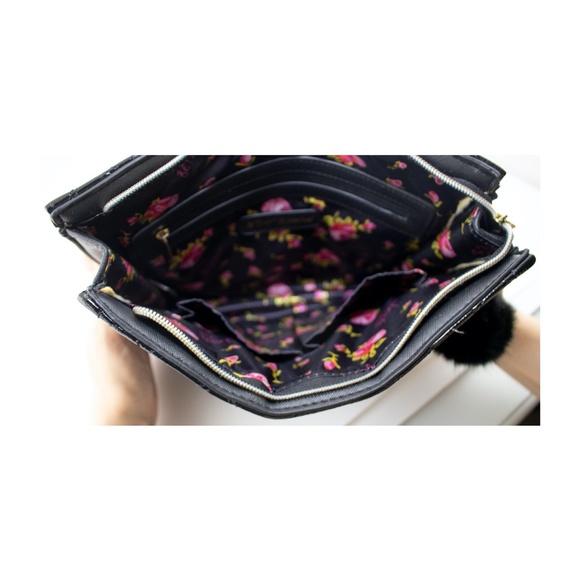 Black Vinyl Betsey Johnson Heart Quilted Clutch - Picture 2 of 2